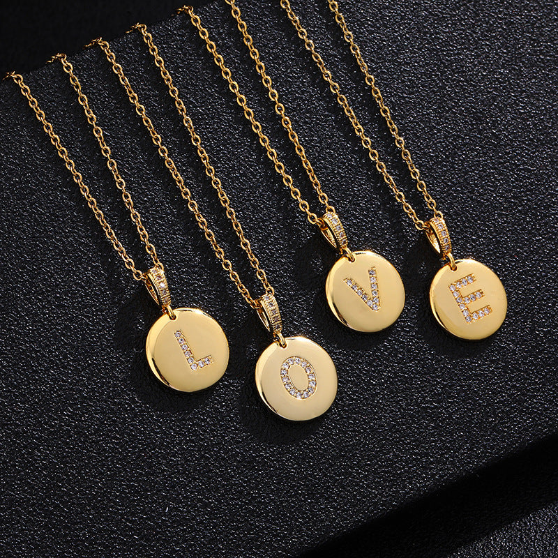 Fashion Alphabet Titanium Steel Necklace with Cubic Zirconia Plating