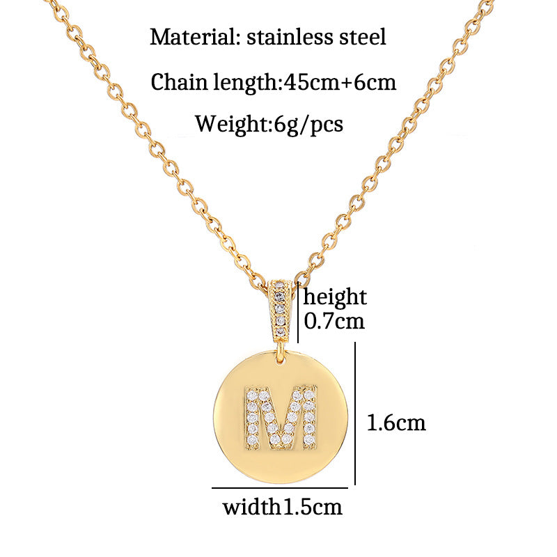 Fashion Alphabet Titanium Steel Necklace with Cubic Zirconia Plating