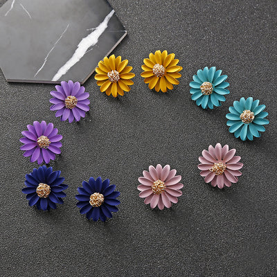 Fashion Multicolor Daisy Sunflower Enamel Stud Earrings