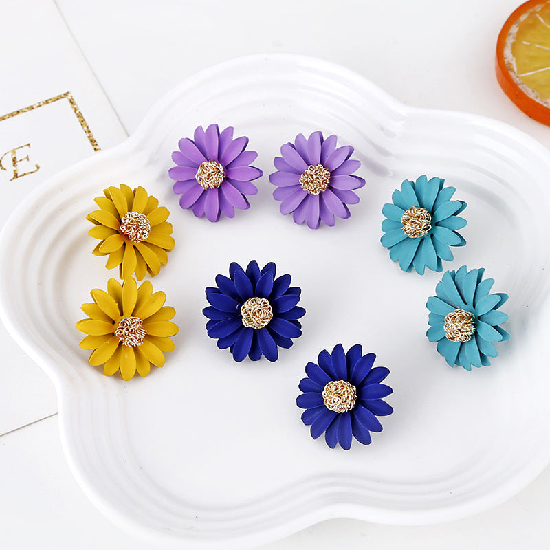 Fashion Multicolor Daisy Sunflower Enamel Stud Earrings