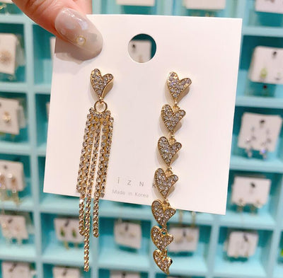 Fashion Asymmetric Rhinestone Heart Drop Earrings