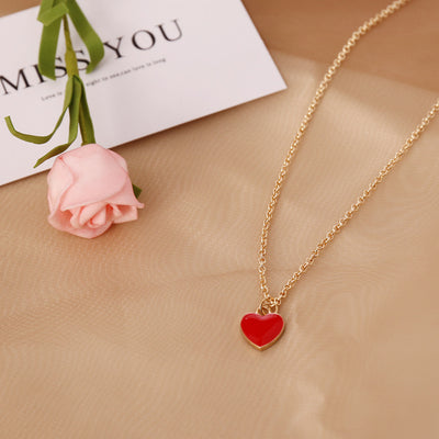 Fashion Heart Double-Sided Enamel Pendant Necklace - Trendy Statement Collar Chain