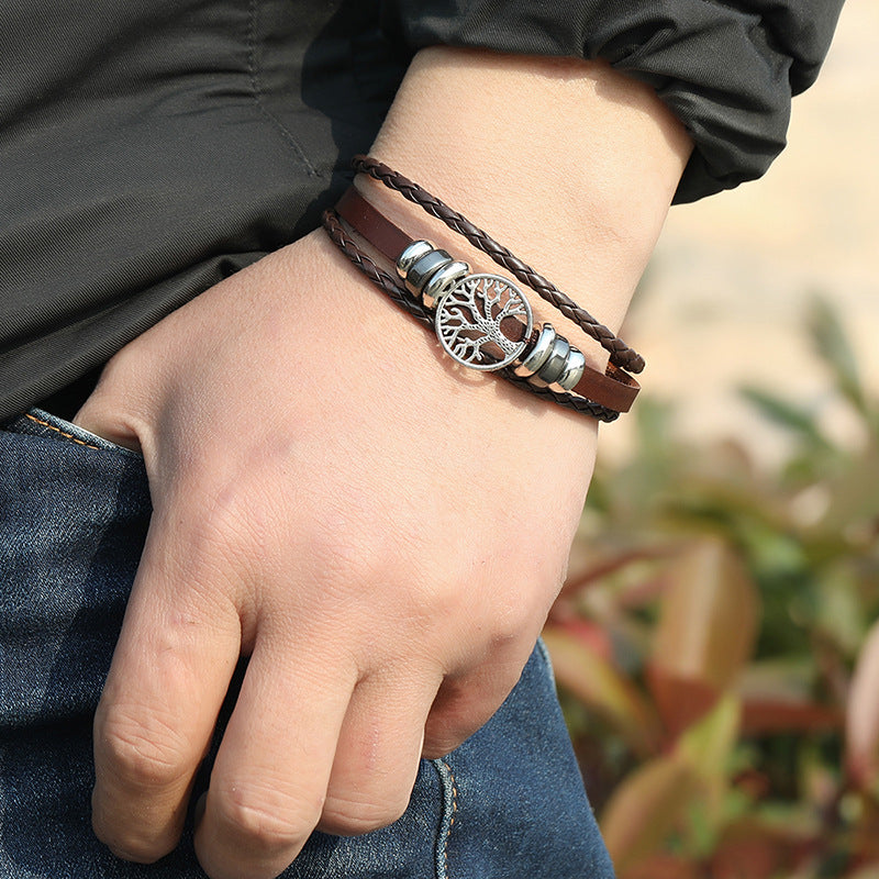 Fashion Lucky Tree Braided Leather Men's Bracelet