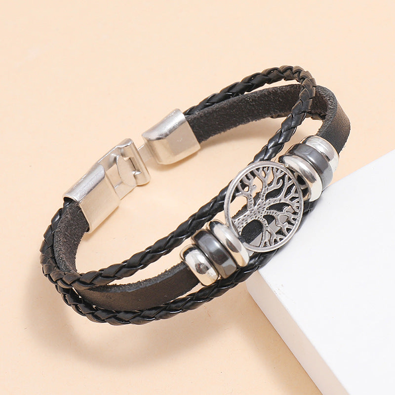 Fashion Lucky Tree Braided Leather Men's Bracelet