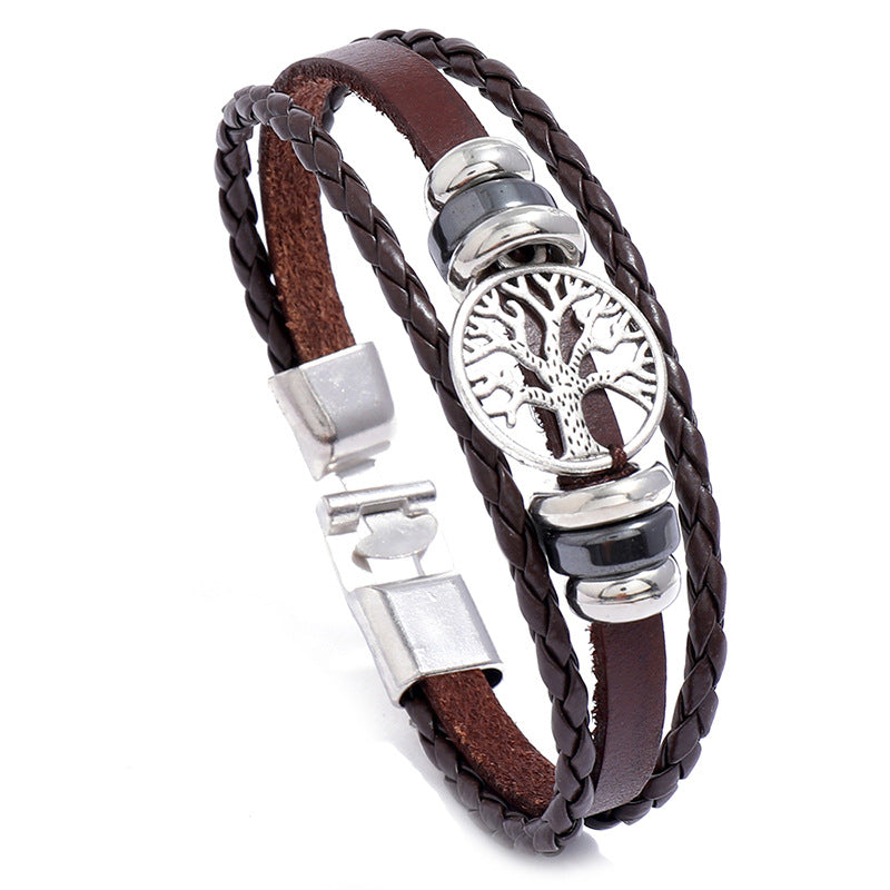 Fashion Lucky Tree Braided Leather Men's Bracelet