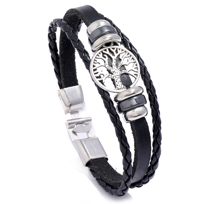 Fashion Lucky Tree Braided Leather Men's Bracelet