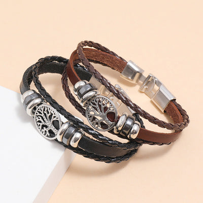 Fashion Lucky Tree Braided Leather Men's Bracelet