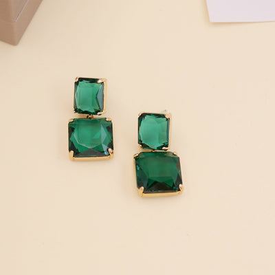 Fashion Macaron Square Crystal Drop Earrings