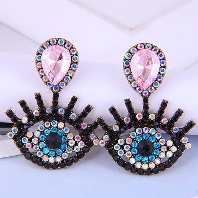 Fashion Metal Devil's Eye Rhinestone Earrings