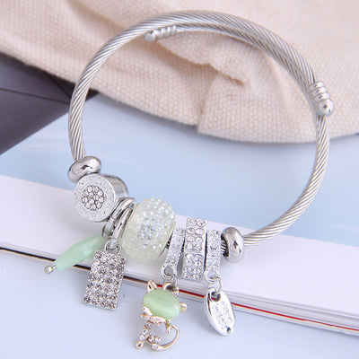 Bohemian Vintage Stainless Steel Cat Pendant Bracelet - Fashion Metal Multi-Element Accessories