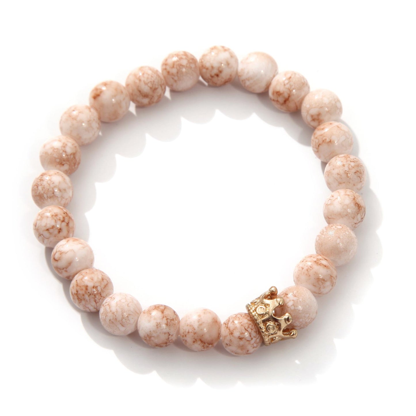 Fashion Zircon Crown Volcanic Stone and White Turquoise Matte Bracelet Set