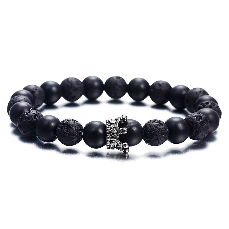 Fashion Zircon Crown Volcanic Stone and White Turquoise Matte Bracelet Set
