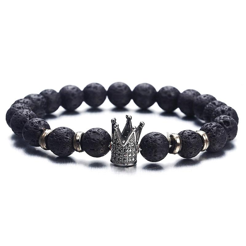 Fashion Zircon Crown Volcanic Stone and White Turquoise Matte Bracelet Set