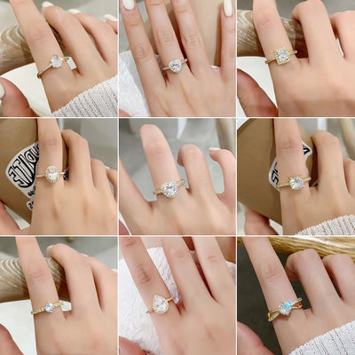 Fashion Zircon Heart Square Open Ring with 925 Silver Moissanite Stone