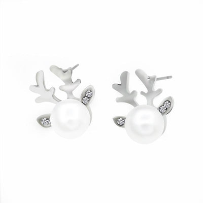 Elegant Pearl Antler Deer Head Earrings