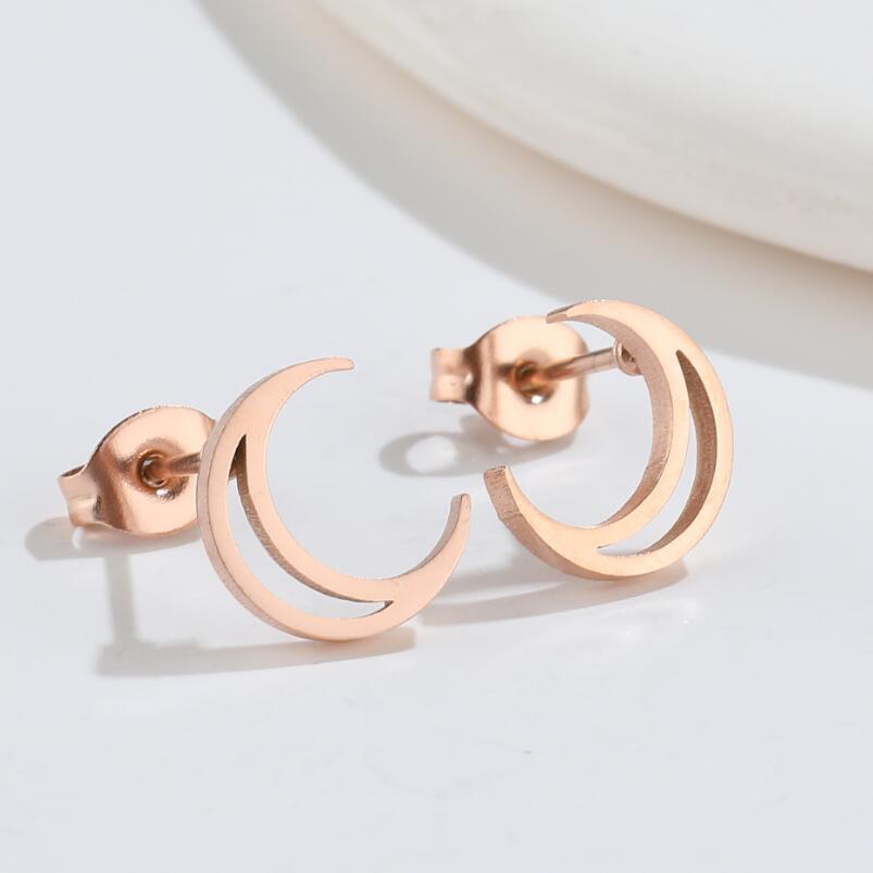 Geometric Moon Titanium Steel Stud Earrings Minimalist Design Korean Style