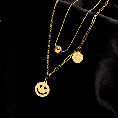 Fashion Smiley Face Pendant Titanium Steel Layered Necklace