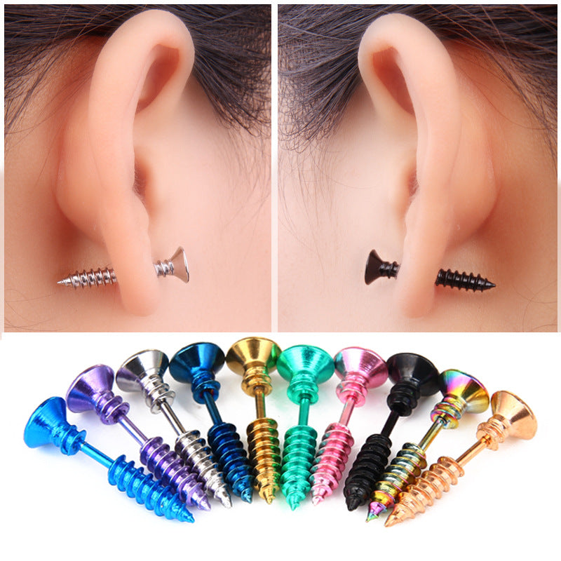 Fashion Multicolor Titanium Steel Screw Halloween Stud Earrings