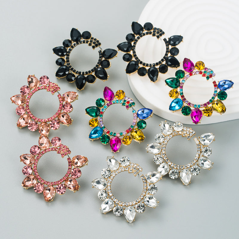 Fashion Alloy Rhinestone Geometric Flower Earrings for Women