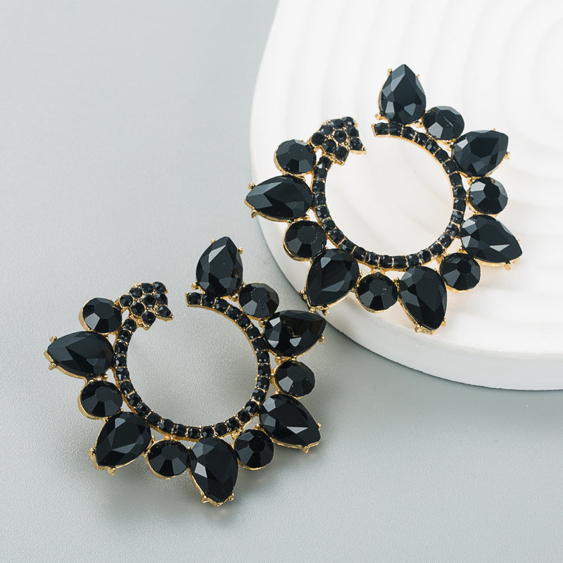 Fashion Alloy Rhinestone Geometric Flower Earrings for Women