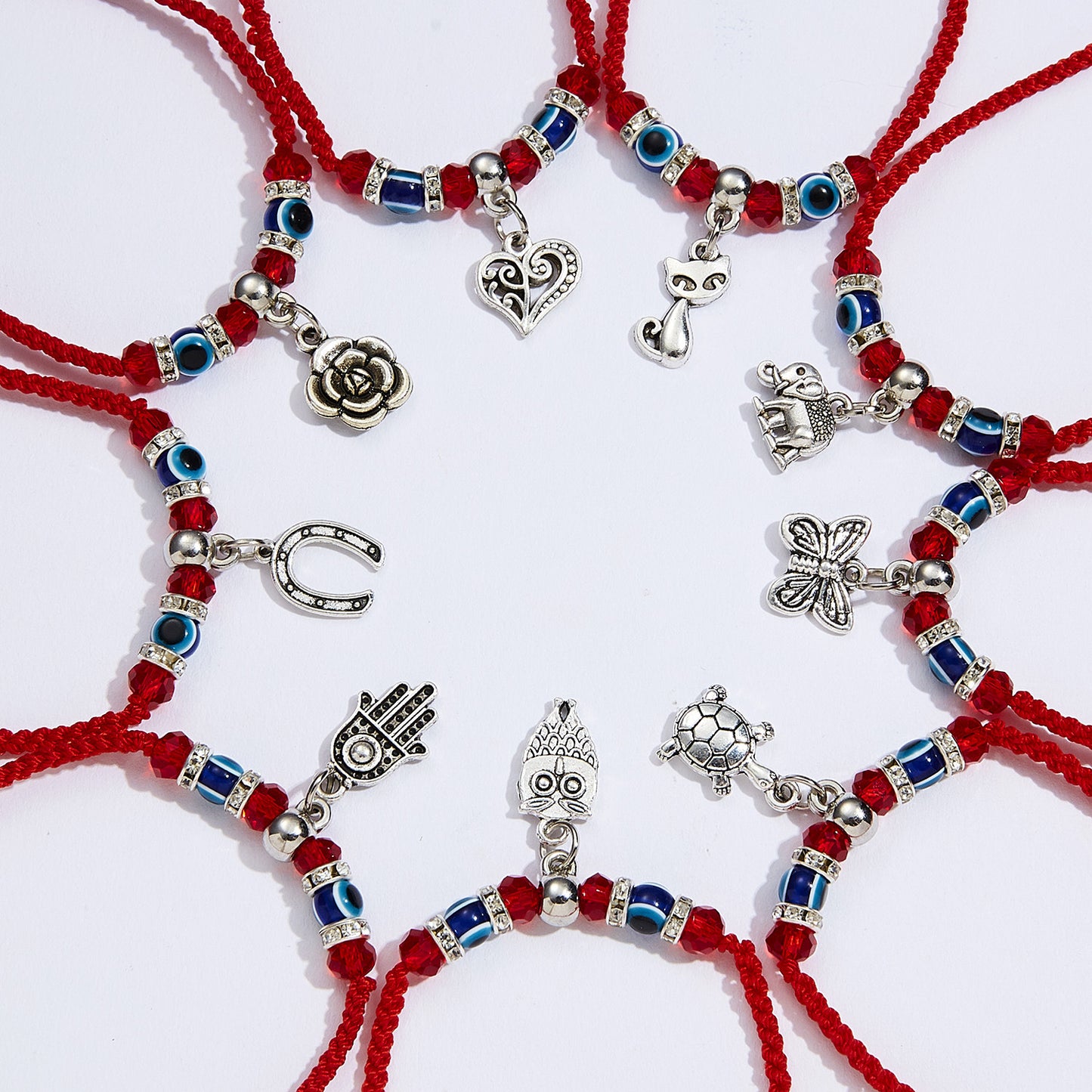 Fashion Butterfly Turtle Owl Palm Blue Eye Evil Adjustable Braided Alloy Bracelet