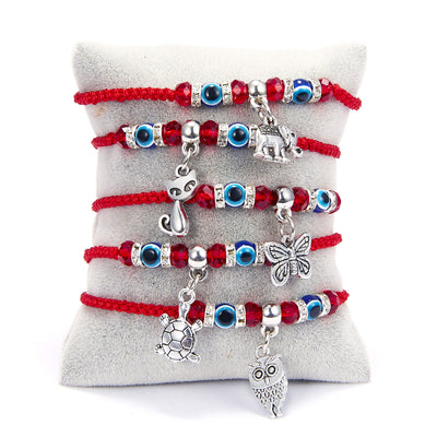 Fashion Butterfly Turtle Owl Palm Blue Eye Evil Adjustable Braided Alloy Bracelet