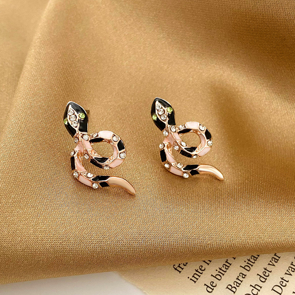 Fashion Cobra Zircon Contrast Color Snake Earrings
