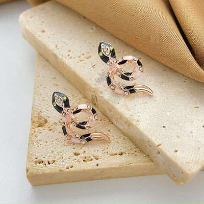 Fashion Cobra Zircon Contrast Color Snake Earrings