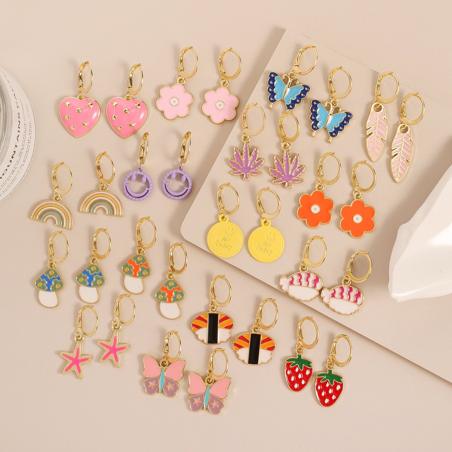 Creative Butterfly Flower Smiley Face Leaf Drop Earrings