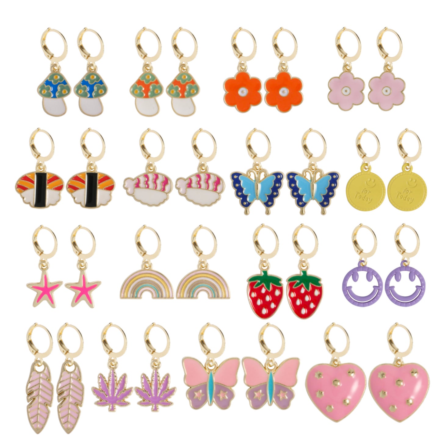 Creative Butterfly Flower Smiley Face Leaf Drop Earrings