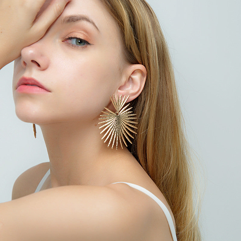 Geometric Punk Statement Alloy Gold Fan Earrings