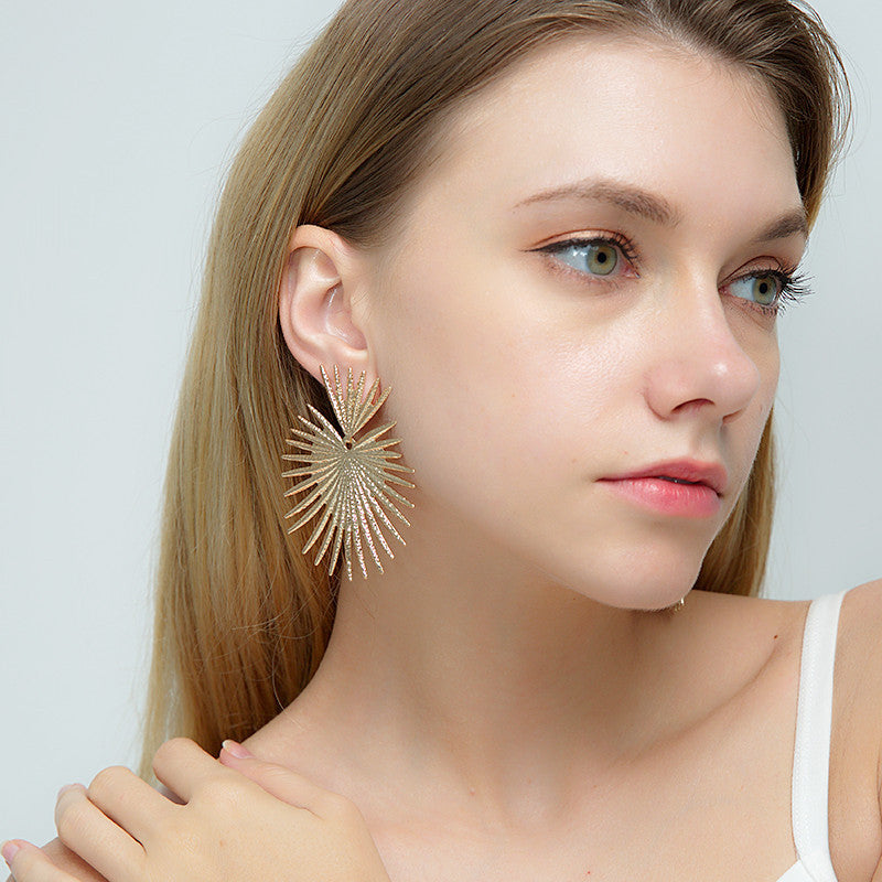 Geometric Punk Statement Alloy Gold Fan Earrings