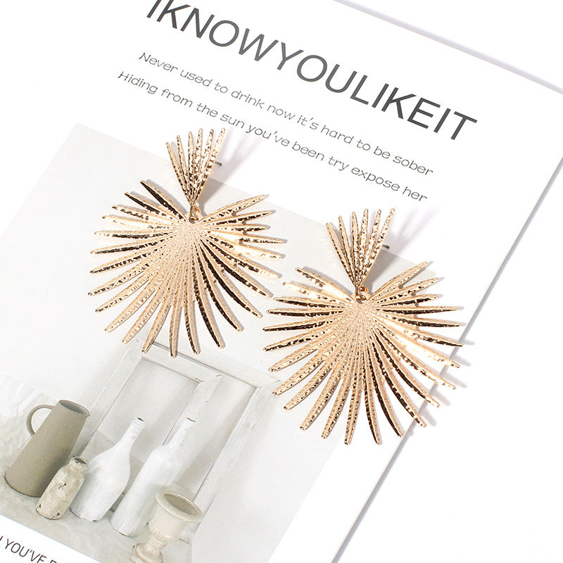 Geometric Punk Statement Alloy Gold Fan Earrings