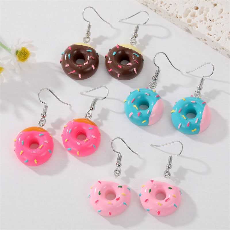 Fashion Multicolor Donut Creative Dessert Resin Earrings