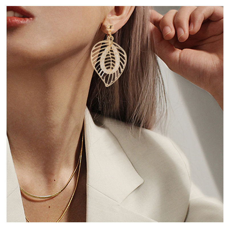 Minimalist Statement Leaf Drop Earrings for Women