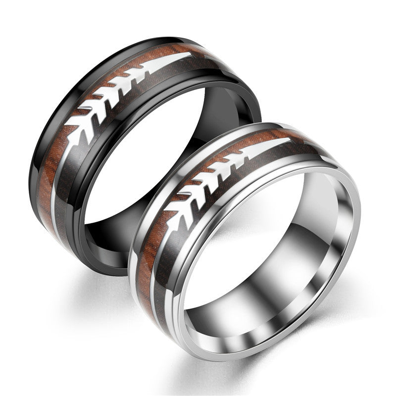 Fashion Two-Tone Wood Grain Arrow Titanium Steel Ring