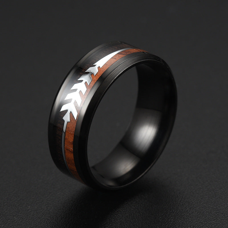 Fashion Two-Tone Wood Grain Arrow Titanium Steel Ring