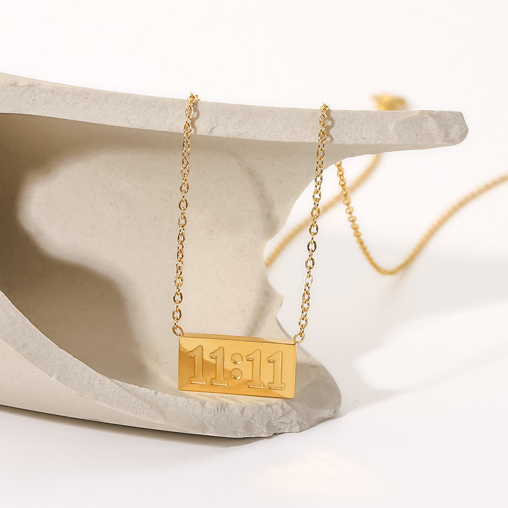 18k Gold Number Rectangle Stainless Steel Pendant Necklace - Minimalist Design Titanium Steel Chain for Women