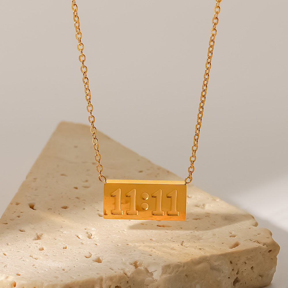 18k Gold Number Rectangle Stainless Steel Pendant Necklace - Minimalist Design Titanium Steel Chain for Women