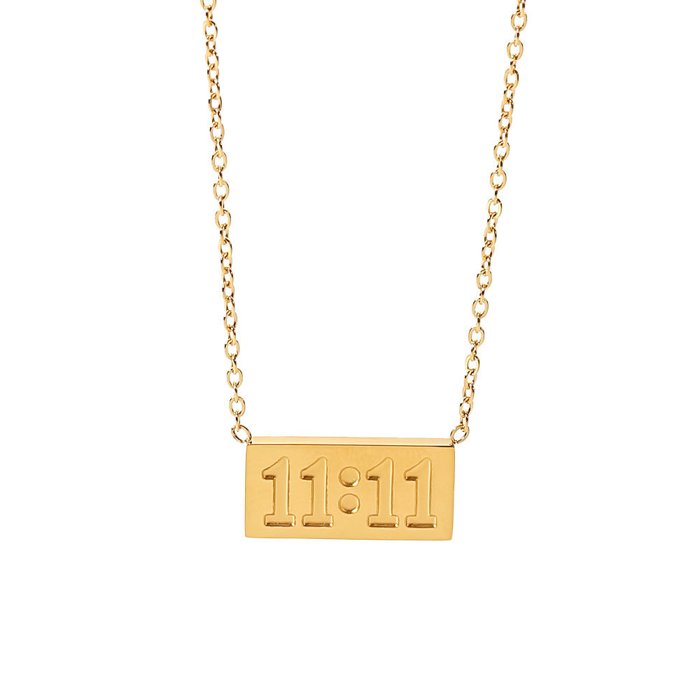 18k Gold Number Rectangle Stainless Steel Pendant Necklace - Minimalist Design Titanium Steel Chain for Women