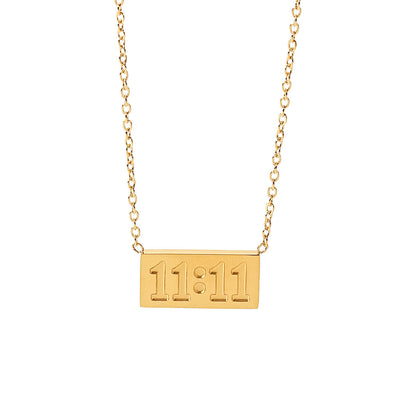 18k Gold Number Rectangle Stainless Steel Pendant Necklace - Minimalist Design Titanium Steel Chain for Women