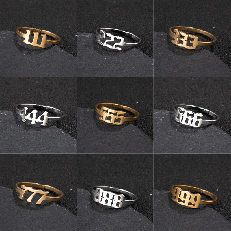 Adjustable Angel Number Stainless Steel Open Ring
