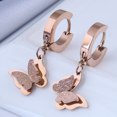 Fashion Butterfly Titanium Steel Earrings with Pearl Bow Nail Art Accessories