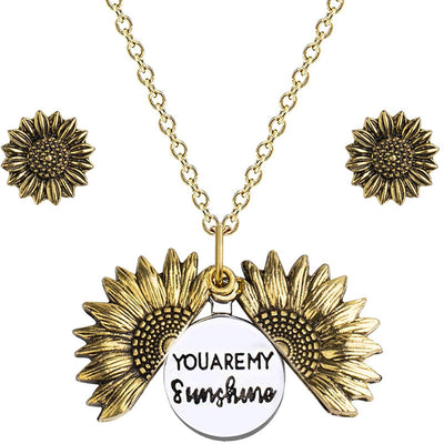 Fashion Double-Sided Engraved Sunflower Pendant Necklace