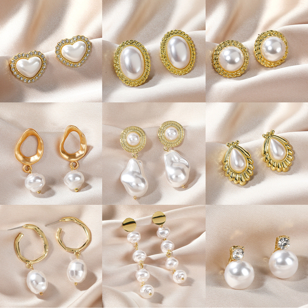Vintage Pearl Heart Rhinestone Earrings