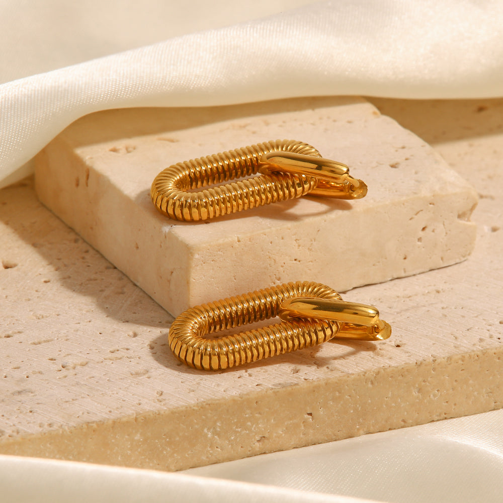 Fashion Punk Stainless Steel 18k Gold Plated Oval Drop Earrings