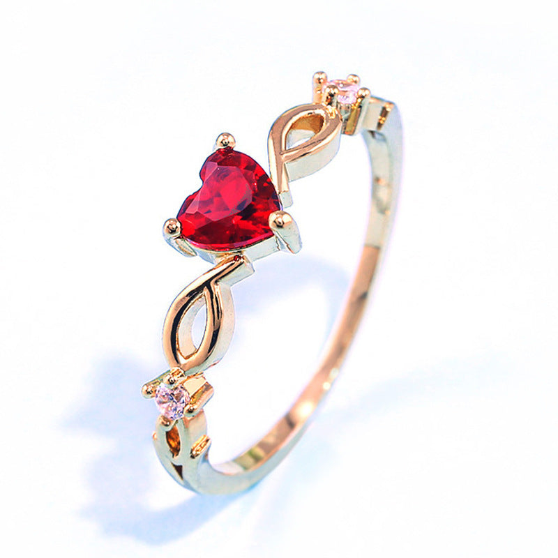 Fashion Heart-Shaped Zircon and Blue Topaz Copper Ring Jewelry