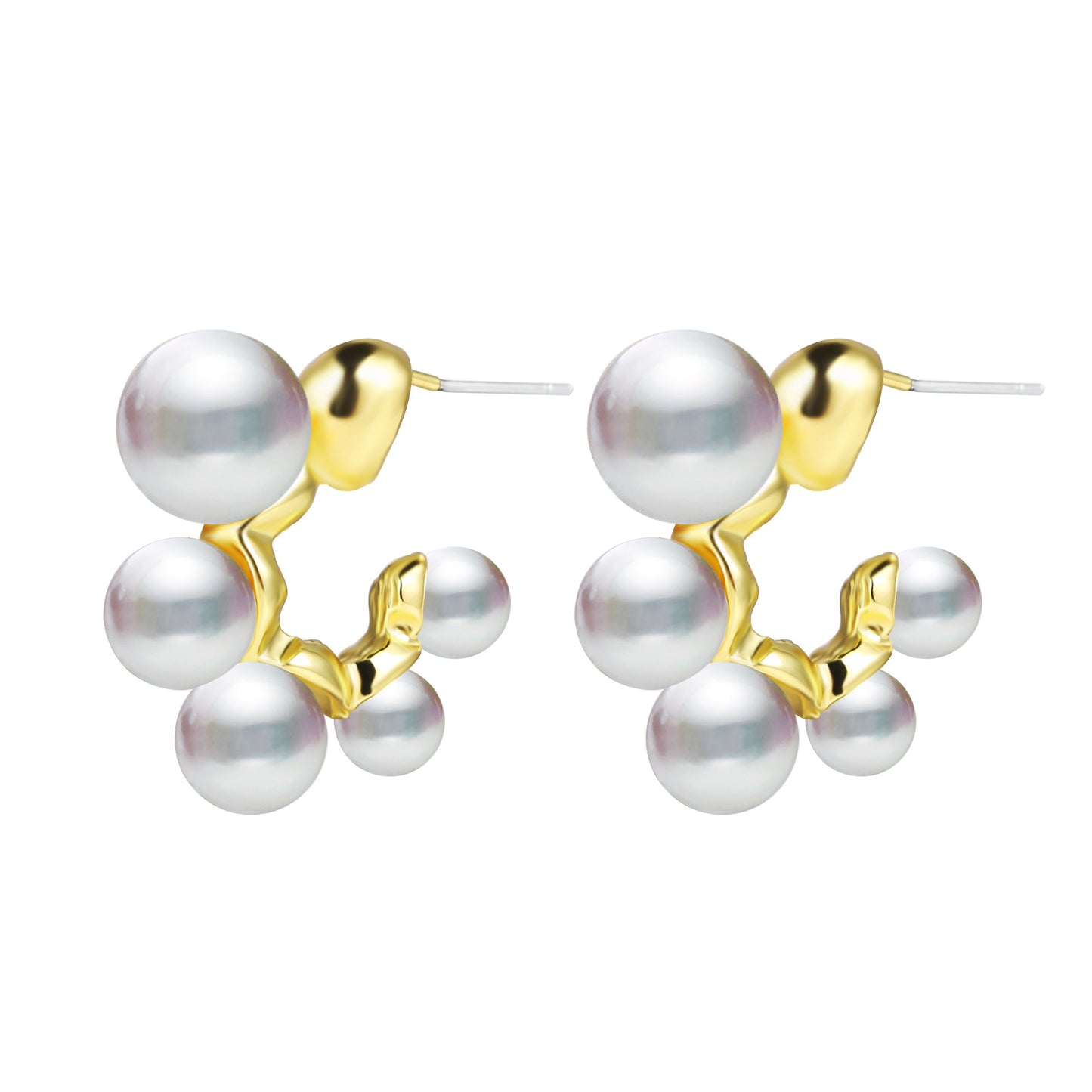 Retro Geometric Pearl Alloy Earrings with 18k Gold Plating