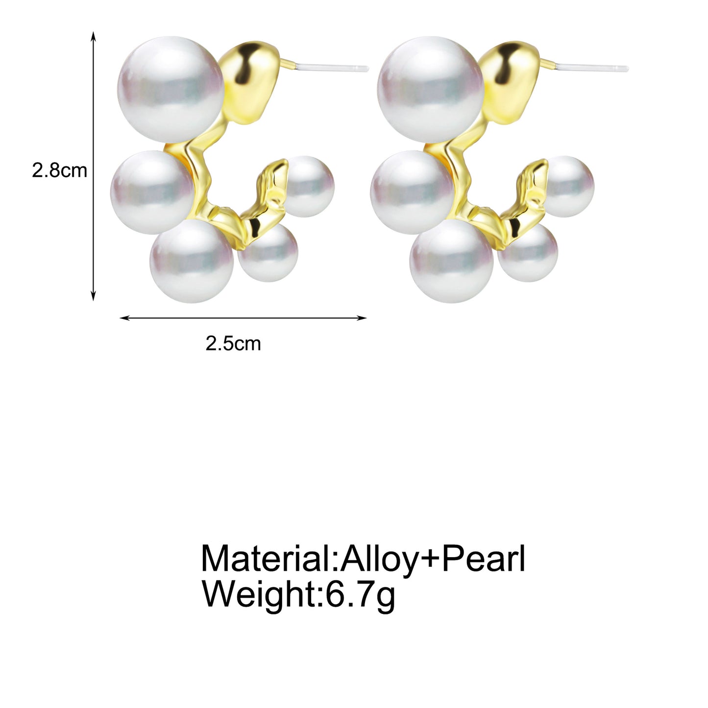 Retro Geometric Pearl Alloy Earrings with 18k Gold Plating