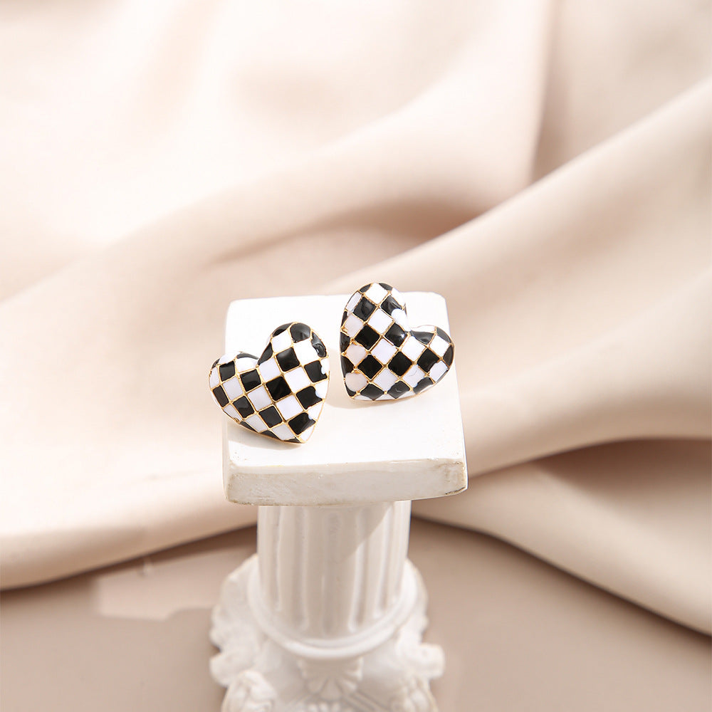 Fashion Pearl Heart Plaid Alloy Drop Earrings - 2023 Trendy Minimalist Design